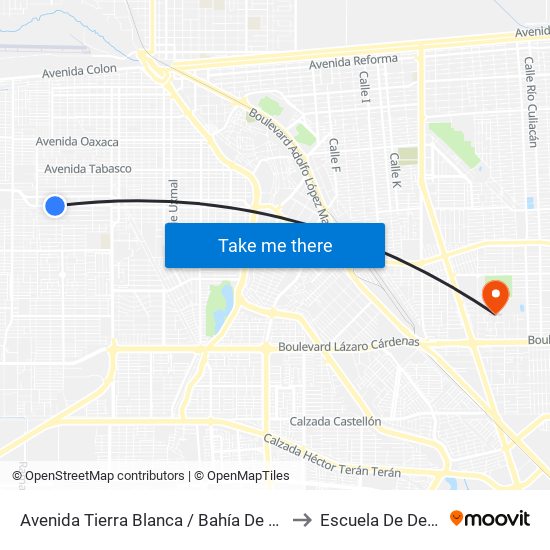 Avenida Tierra Blanca / Bahía De Los Ángeles to Escuela De Deportes map