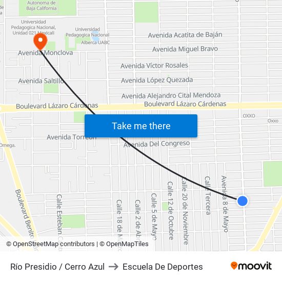 Río Presidio / Cerro Azul to Escuela De Deportes map