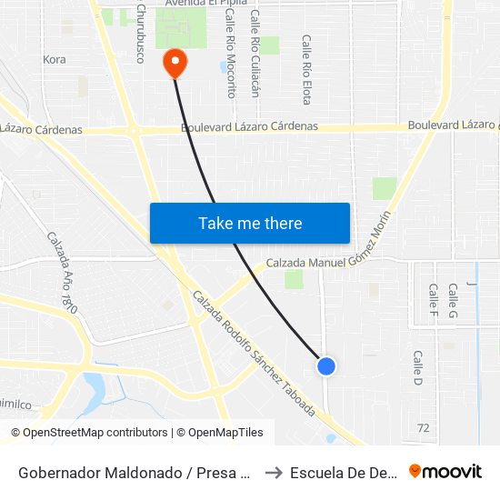 Gobernador Maldonado / Presa San Joaquín to Escuela De Deportes map