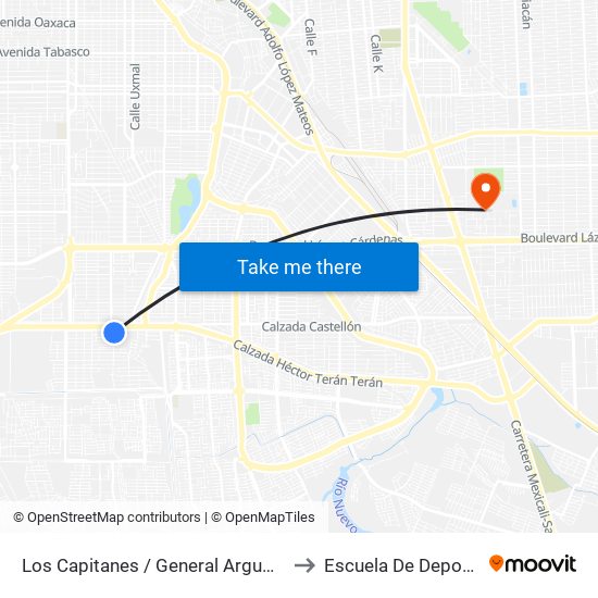 Los Capitanes / General Argumedo to Escuela De Deportes map