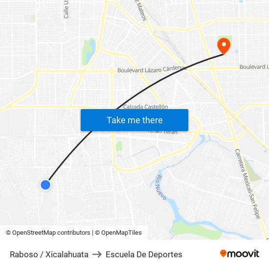 Raboso / Xicalahuata to Escuela De Deportes map