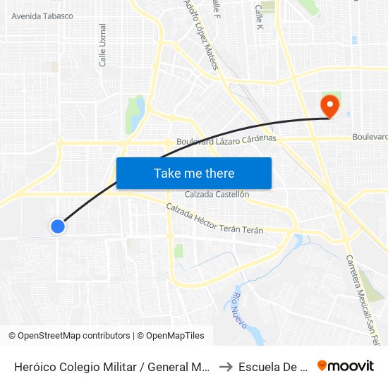 Heróico Colegio Militar / General Manuel De Mier Y Terán to Escuela De Deportes map