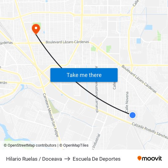Hilario Ruelas / Doceava to Escuela De Deportes map