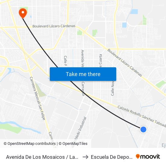 Avenida De Los Mosaicos / Lagunas to Escuela De Deportes map