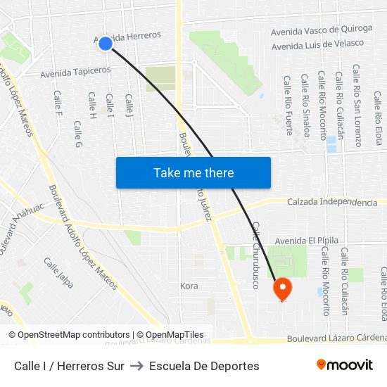 Calle I / Herreros Sur to Escuela De Deportes map