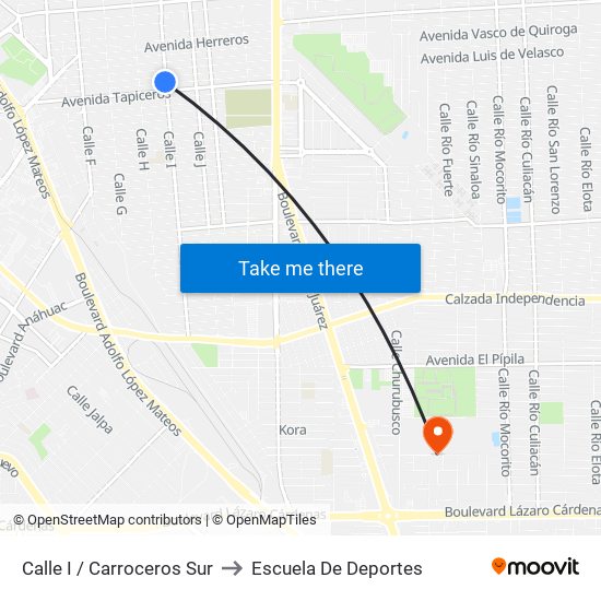 Calle I / Carroceros Sur to Escuela De Deportes map