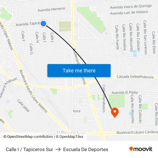 Calle I / Tapiceros Sur to Escuela De Deportes map