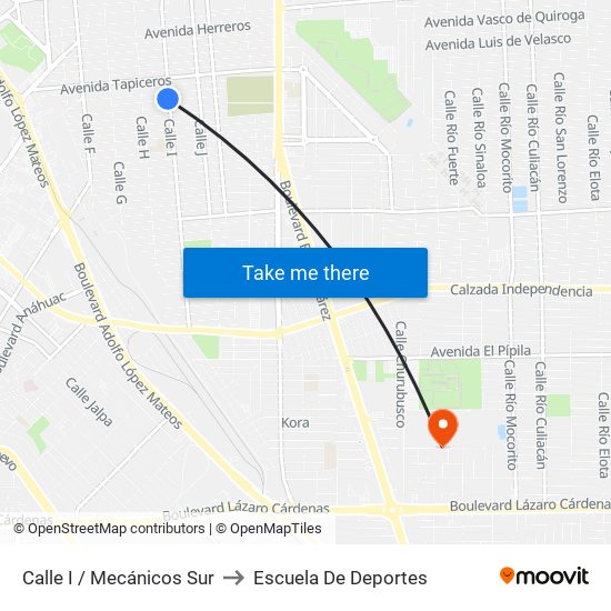 Calle I / Mecánicos Sur to Escuela De Deportes map