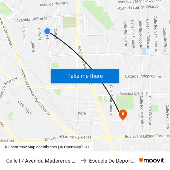Calle I / Avenida Madereros Sur to Escuela De Deportes map