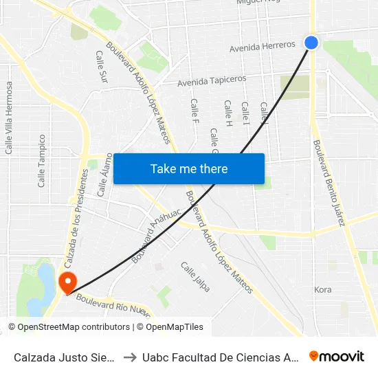 Calzada Justo Sierra, 950_1 to Uabc Facultad De Ciencias Administrativas map