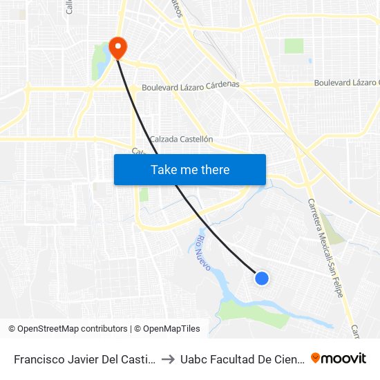 Francisco Javier Del Castillo / Miguel Buenrostro to Uabc Facultad De Ciencias Administrativas map