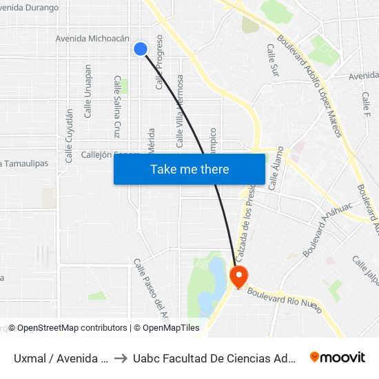 Uxmal / Avenida Nayarit to Uabc Facultad De Ciencias Administrativas map