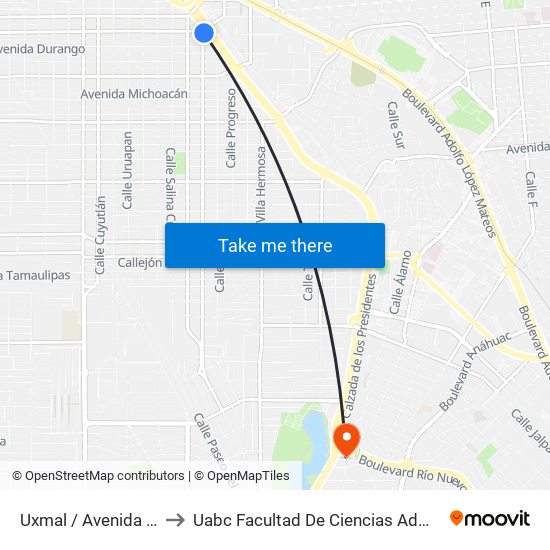 Uxmal / Avenida Colima to Uabc Facultad De Ciencias Administrativas map