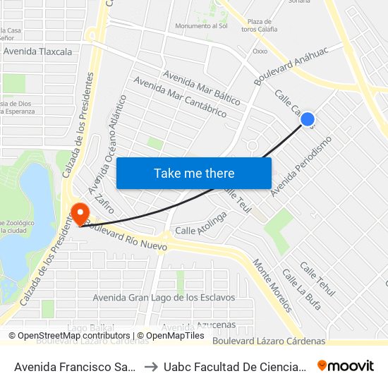 Avenida Francisco Sarabia / Cañitas to Uabc Facultad De Ciencias Administrativas map