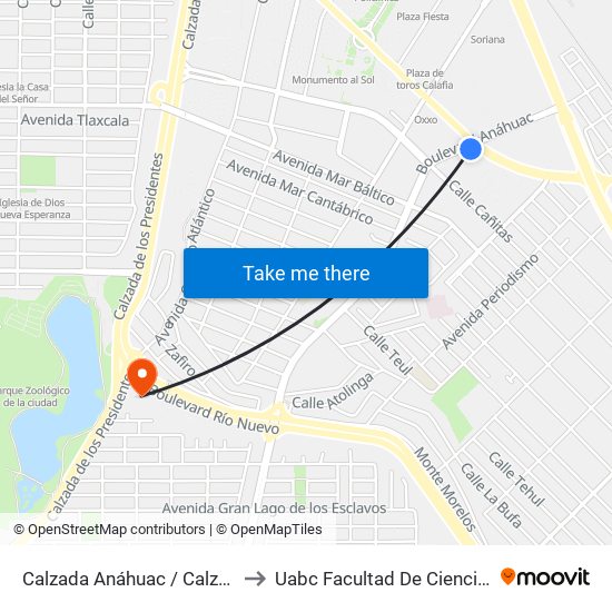 Calzada Anáhuac / Calzada Independencia to Uabc Facultad De Ciencias Administrativas map