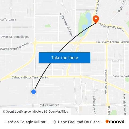 Heróico Colegio Militar / Valentín Canalizó to Uabc Facultad De Ciencias Administrativas map