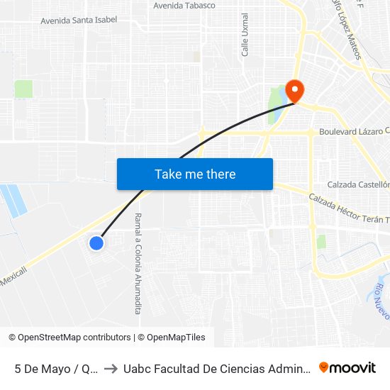 5 De Mayo / Quinta to Uabc Facultad De Ciencias Administrativas map