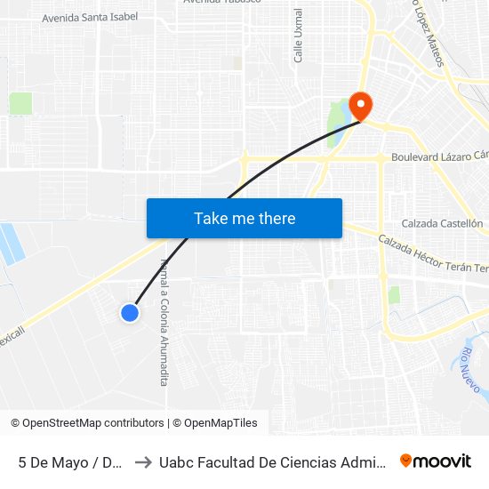 5 De Mayo / Décima to Uabc Facultad De Ciencias Administrativas map
