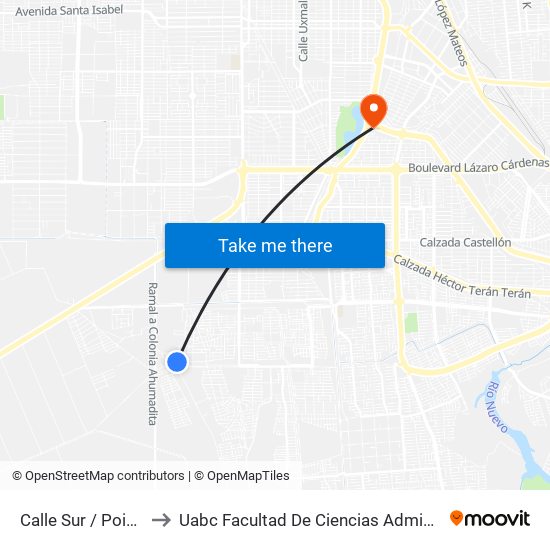 Calle Sur / Poinsetia to Uabc Facultad De Ciencias Administrativas map