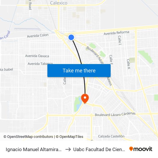 Ignacio Manuel Altamirano / Avenida Reforma to Uabc Facultad De Ciencias Administrativas map