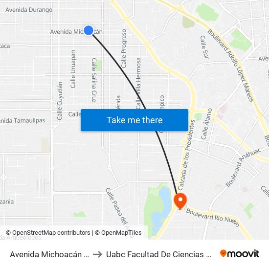 Avenida Michoacán / Acapulco to Uabc Facultad De Ciencias Administrativas map