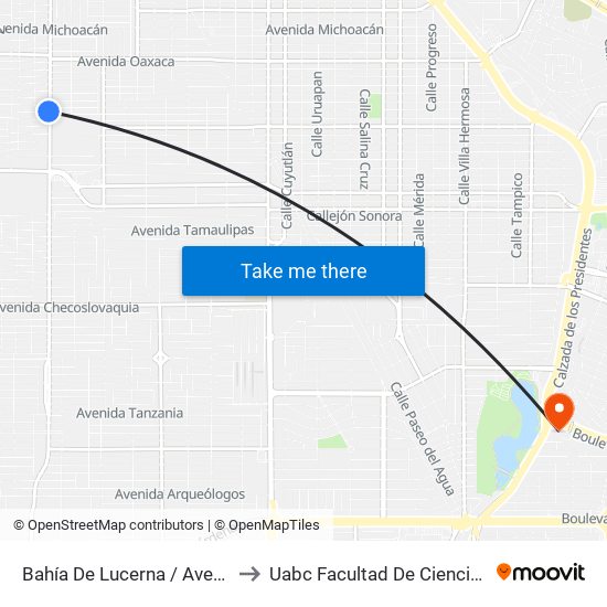 Bahía De Lucerna / Avenida Santo Tomás to Uabc Facultad De Ciencias Administrativas map