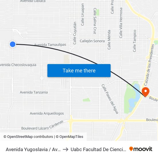 Avenida Yugoslavia / Avenida Patriotismo to Uabc Facultad De Ciencias Administrativas map