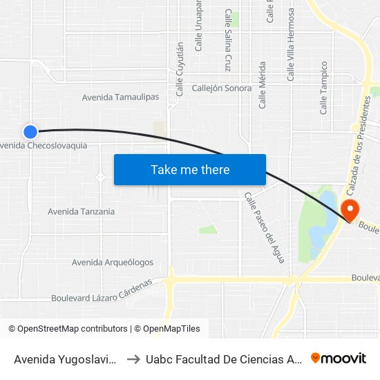 Avenida Yugoslavia / Bélgica to Uabc Facultad De Ciencias Administrativas map