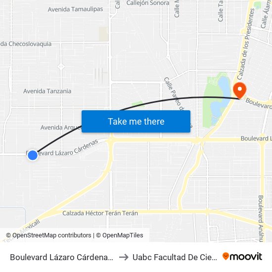 Boulevard Lázaro Cárdenas / Luis Echeverría Álvarez to Uabc Facultad De Ciencias Administrativas map