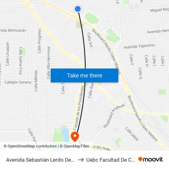 Avenida Sebastián Lerdo De Tejada / Pedro Pérez Y Ramírez to Uabc Facultad De Ciencias Administrativas map