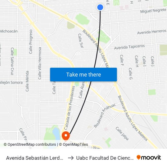 Avenida Sebastián Lerdo De Tejada / Calle D to Uabc Facultad De Ciencias Administrativas map
