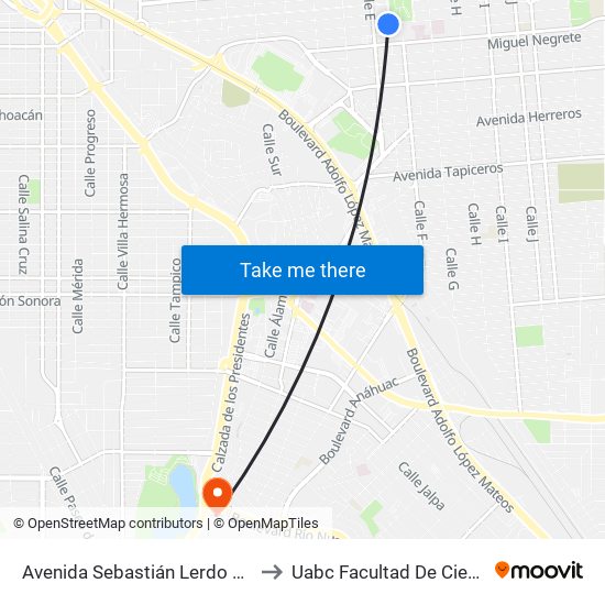 Avenida Sebastián Lerdo De Tejada / Julián Carrillo to Uabc Facultad De Ciencias Administrativas map