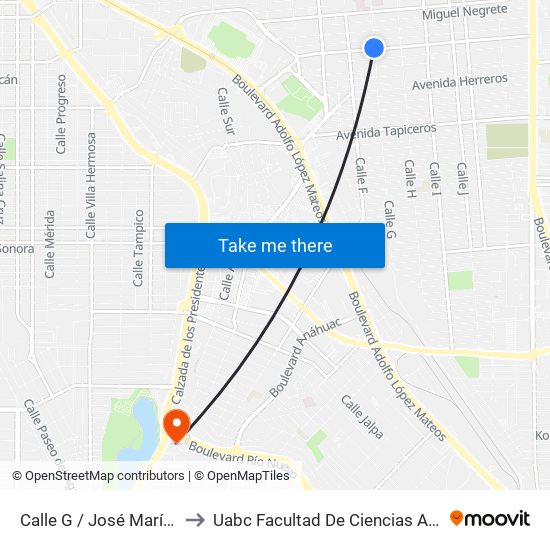 Calle G / José María Larroque to Uabc Facultad De Ciencias Administrativas map