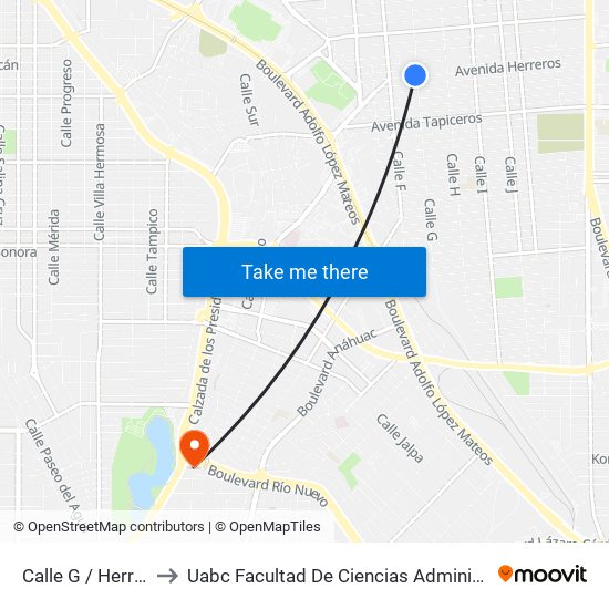 Calle G / Herreros to Uabc Facultad De Ciencias Administrativas map