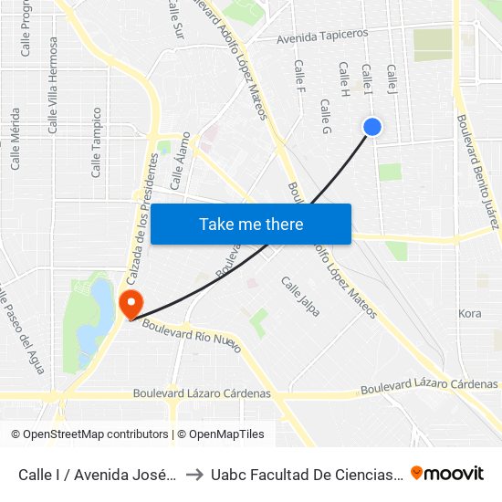 Calle I / Avenida José Sánchez Islas to Uabc Facultad De Ciencias Administrativas map