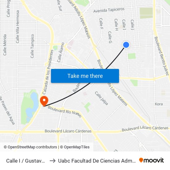 Calle I / Gustavo Otelo to Uabc Facultad De Ciencias Administrativas map