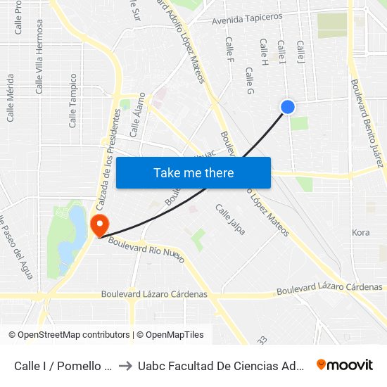 Calle I / Pomello Castillo to Uabc Facultad De Ciencias Administrativas map