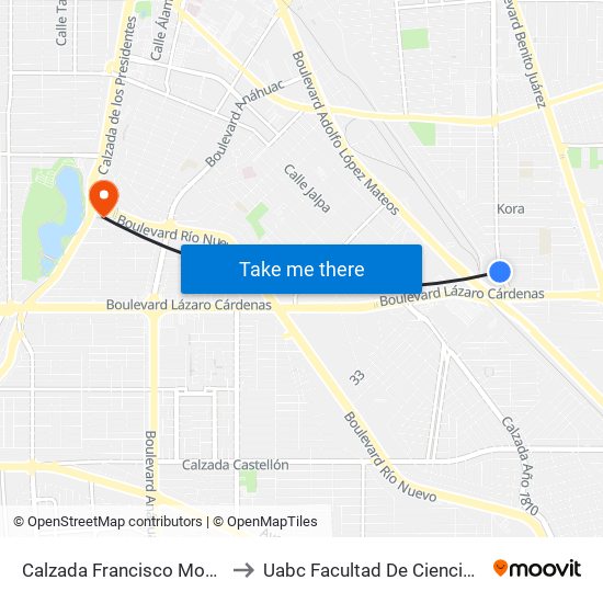 Calzada Francisco Montejano / Victoria to Uabc Facultad De Ciencias Administrativas map