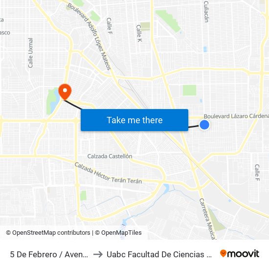 5 De Febrero / Avenida Torreón to Uabc Facultad De Ciencias Administrativas map