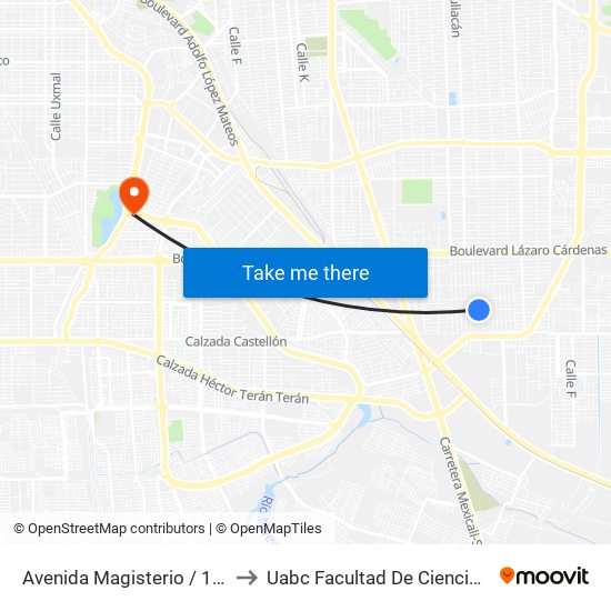 Avenida Magisterio / 16 De Septiembre to Uabc Facultad De Ciencias Administrativas map