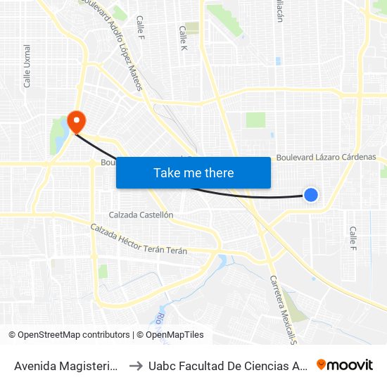 Avenida Magisterio / Tercera to Uabc Facultad De Ciencias Administrativas map