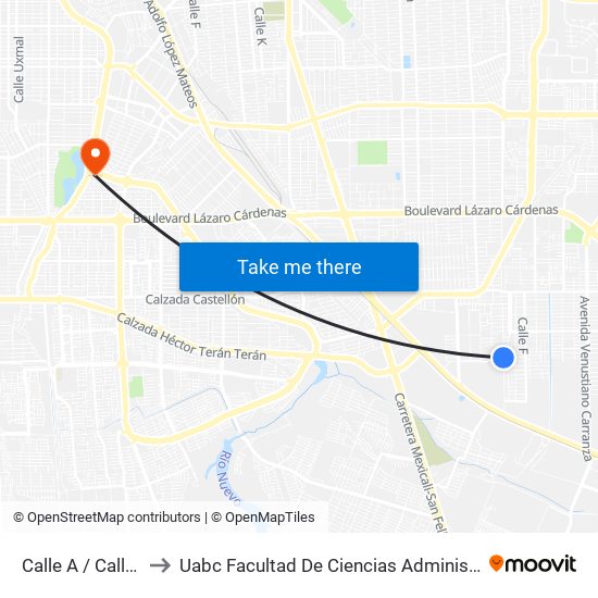 Calle A / Calle 81 to Uabc Facultad De Ciencias Administrativas map