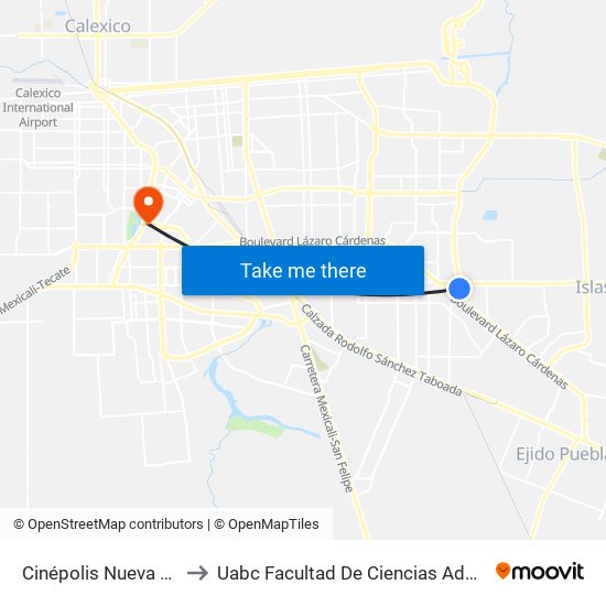 Cinépolis Nueva Mexicali to Uabc Facultad De Ciencias Administrativas map