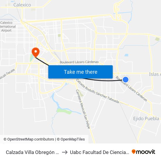 Calzada Villa Obregón / Villa Del Paseo to Uabc Facultad De Ciencias Administrativas map