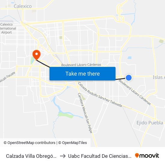 Calzada Villa Obregón / Río Congo to Uabc Facultad De Ciencias Administrativas map