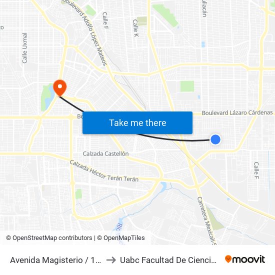 Avenida Magisterio / 16 De Septiembre to Uabc Facultad De Ciencias Administrativas map