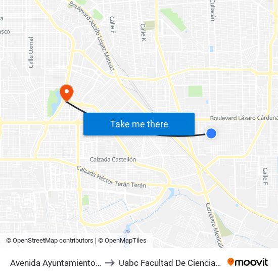 Avenida Ayuntamiento / 5 De Febrero to Uabc Facultad De Ciencias Administrativas map