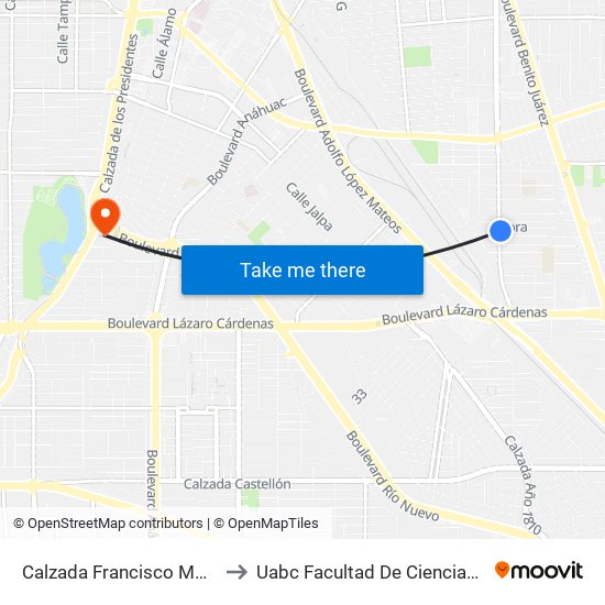 Calzada Francisco Montejano / Kora to Uabc Facultad De Ciencias Administrativas map