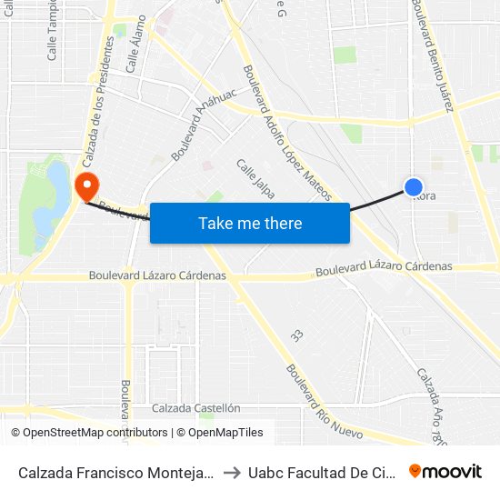 Calzada Francisco Montejano / Manuel Marín Capaceta to Uabc Facultad De Ciencias Administrativas map