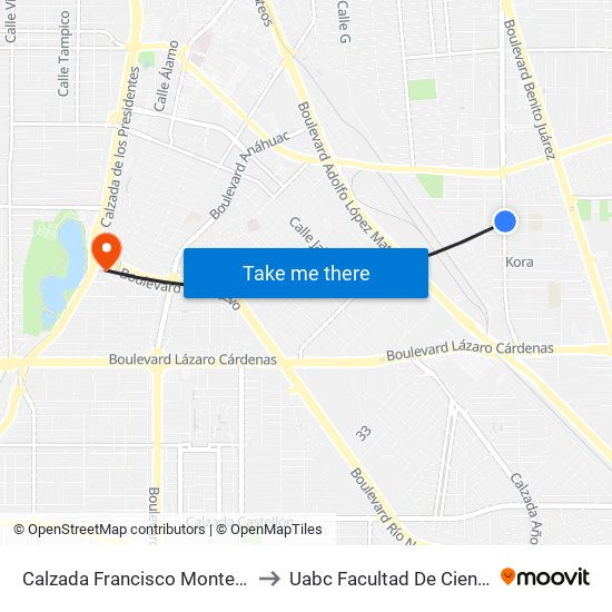 Calzada Francisco Montejano / Jesús Solórzano to Uabc Facultad De Ciencias Administrativas map